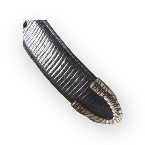 Vintage: Brighton ❤︎︎ Heart Charm Leather Belt ❤︎︎ Croc Embossed Two Tone Metal - Picture 8 of 16